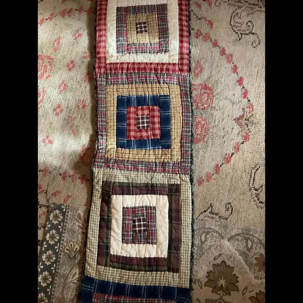 Handcrafted Patchwork Table Runner - Rustic Plaid Design